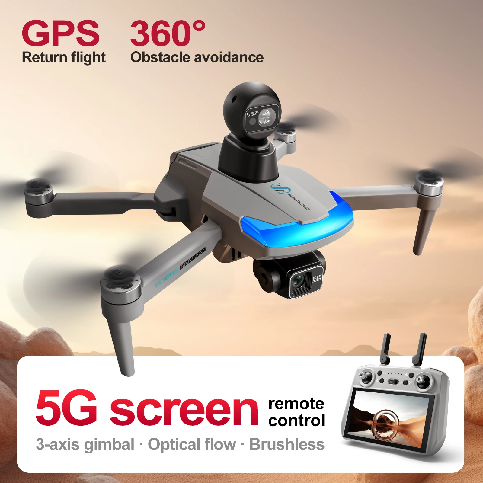 Drone Gimbal 3 Axis - S185 Profesyonel Drone 2.7K HD Çift